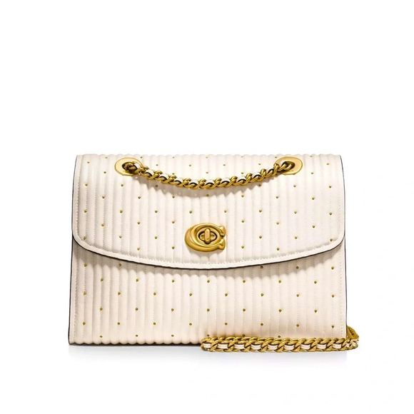 COACH Parker White/Cream Handbag with Quilting & Gold Rivets Shoulder Crossbody - Picture 1 of 16